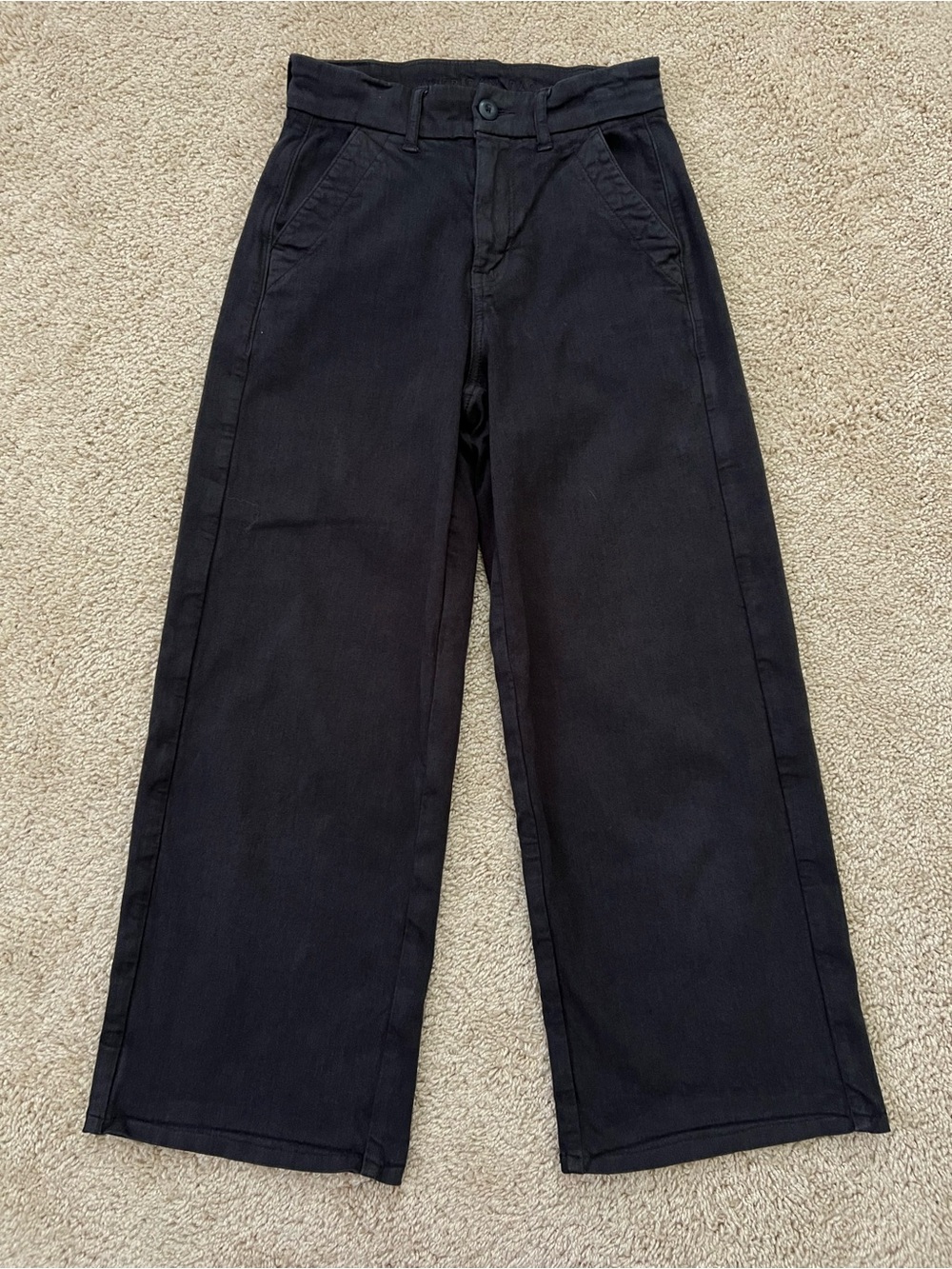 American Eagle 00 Black High Rise Wide Leg Barrel Style Cropped Pants